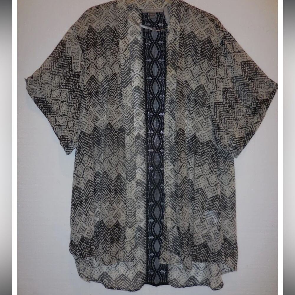 Daniel Rainn Black Cream Geometric Print Chiffon Duster Jacket Size medium